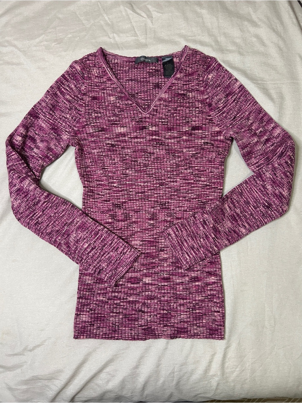 V-Neck Marled Pink Knit Sweater